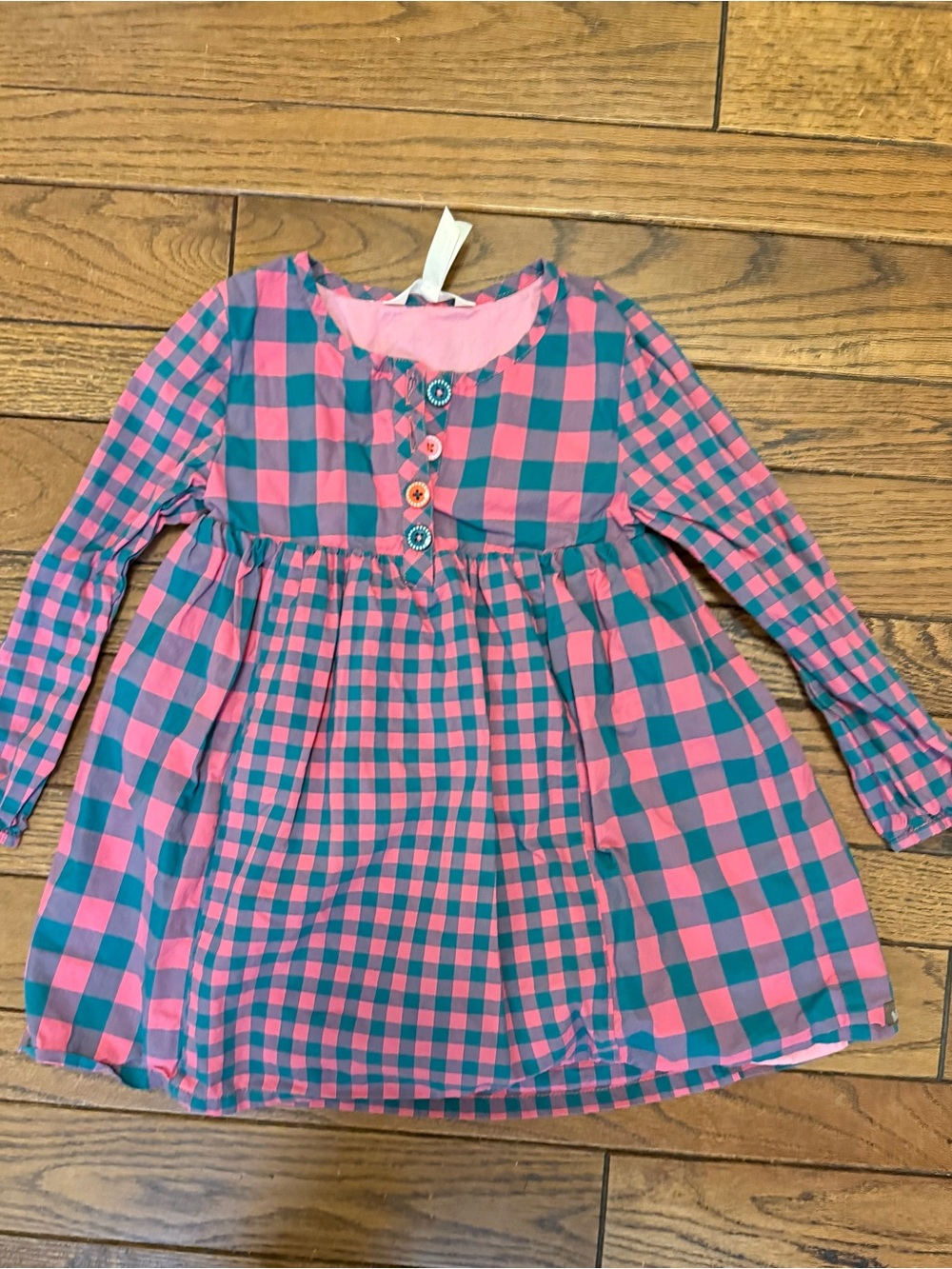 Matilda Jane Girls Pink Teal Plaid Check Long Sleeve Dress Size 4